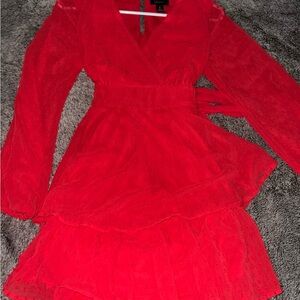 Japna Red Bishop Sleeve V-Neck Sundress
